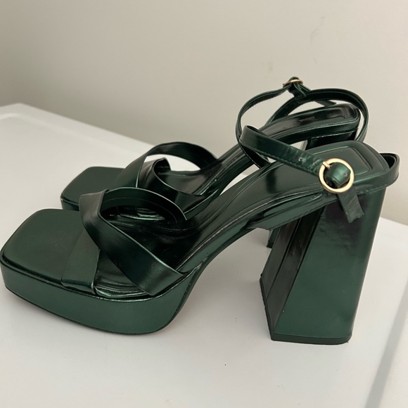 Zara Emerald Green Platform Sandals Size 8 US 39 EU - Picture 6 of 12